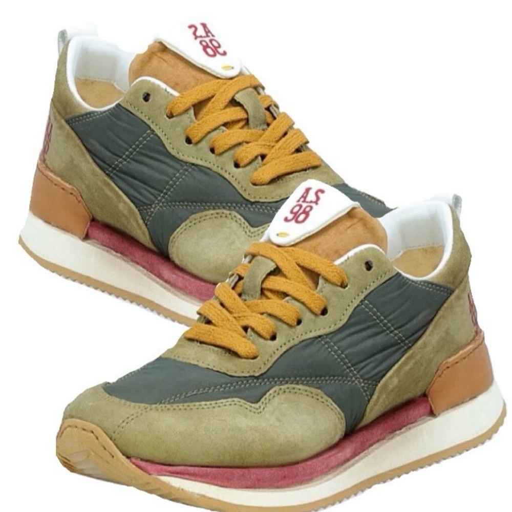Final day! A.S.98 Olive Green & Mustard Leather-Trim Sneakers